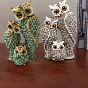 Owl Family Resin Statue, Home Decor Ornament, Durable Owl Figurine, Desktop Decoration, Resin Sculpture, Living Room Accent, Decorative Sculptures, Resin Animal Sculptures