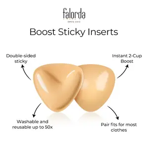 Falorda sticky inserts, Minimalist, Instant 2-Cup Boost,Underwear, Comfort,Push Up Low-cut, Fits for dresses, Bikinis, Tops, Reusable bras