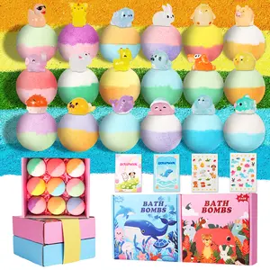 18PCS Bath Bombs Gift Set - Includes Dual - Themed Land & Sea Animal Surprise Toys, Which Fun, Educational, and Child-Safe, Included Greeting Cards & Stickers for Exchange Holiday Wishes. Perfect For Children in the Ideal Halloween and Christmas