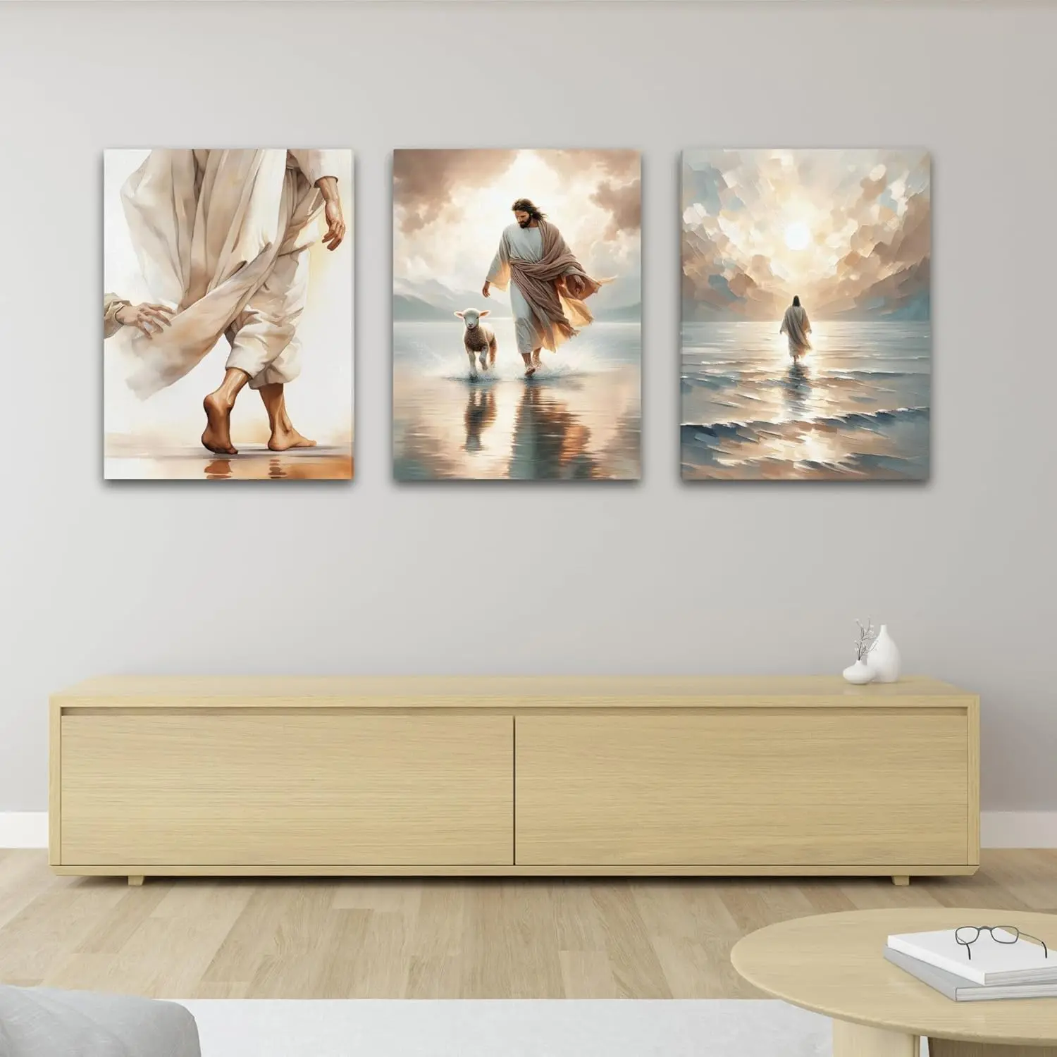 Framed 3 Pcs Christian Wall Art Jesus Decor Christ Religion Canvas Wall Decor Jesus Art Pictures Posters Prints Religious Paintings Room Decor for Church Prayer Room Christian Schools Hospitals  Wood Wall Art Decoration  Father's Day Gift  Class of 2026