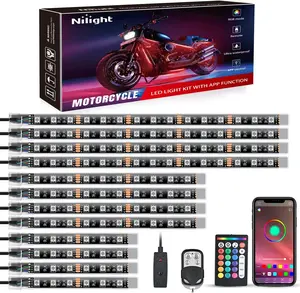 Nilight 12PCSMotorcycleRGBLed LightKitWaterproofMultiColorAtmosphereNeon AccentLightAPPandRemoteControlUnderbodyLightStripsforHarleyDavidsonHonda KawasakiSuzuki carinterior  interior lighting vision a custom headlights ledheadlight interior ledlights rgb