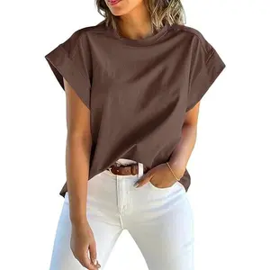 Tankaneo Womens Summer Cap Sleeve Tank Top Crew Neck Solid Casual Loose Fit Basic Tee Shirt