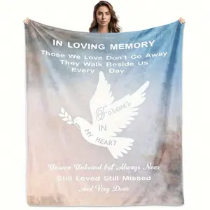 In Loving Memory Memorial Blanket Angel Wings & Heart Pattern Flannel Throw Soft All-Season Plush Bedspread for Loss of Loved One Machine Washable Cozy Flannel Rug for Sofa Bed Home Decor