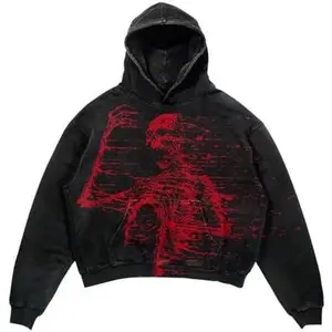 Pooyikoi Men's Graphic Pullover Hoodie Hooded Retro Y2K Hoodies Gothic Casual Alphabet Blast Print Pattern Skull Sweatshirts