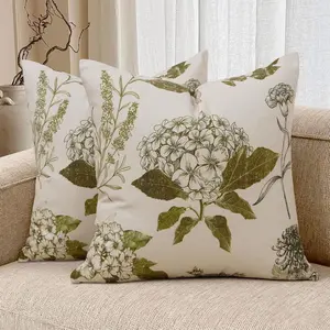 Floral Pillow Covers 18x18 Set of 2  Print Throw Pillow Covers Neutral Accent  Decor for Sofa Chair Couch Bedroom Living Room, Green