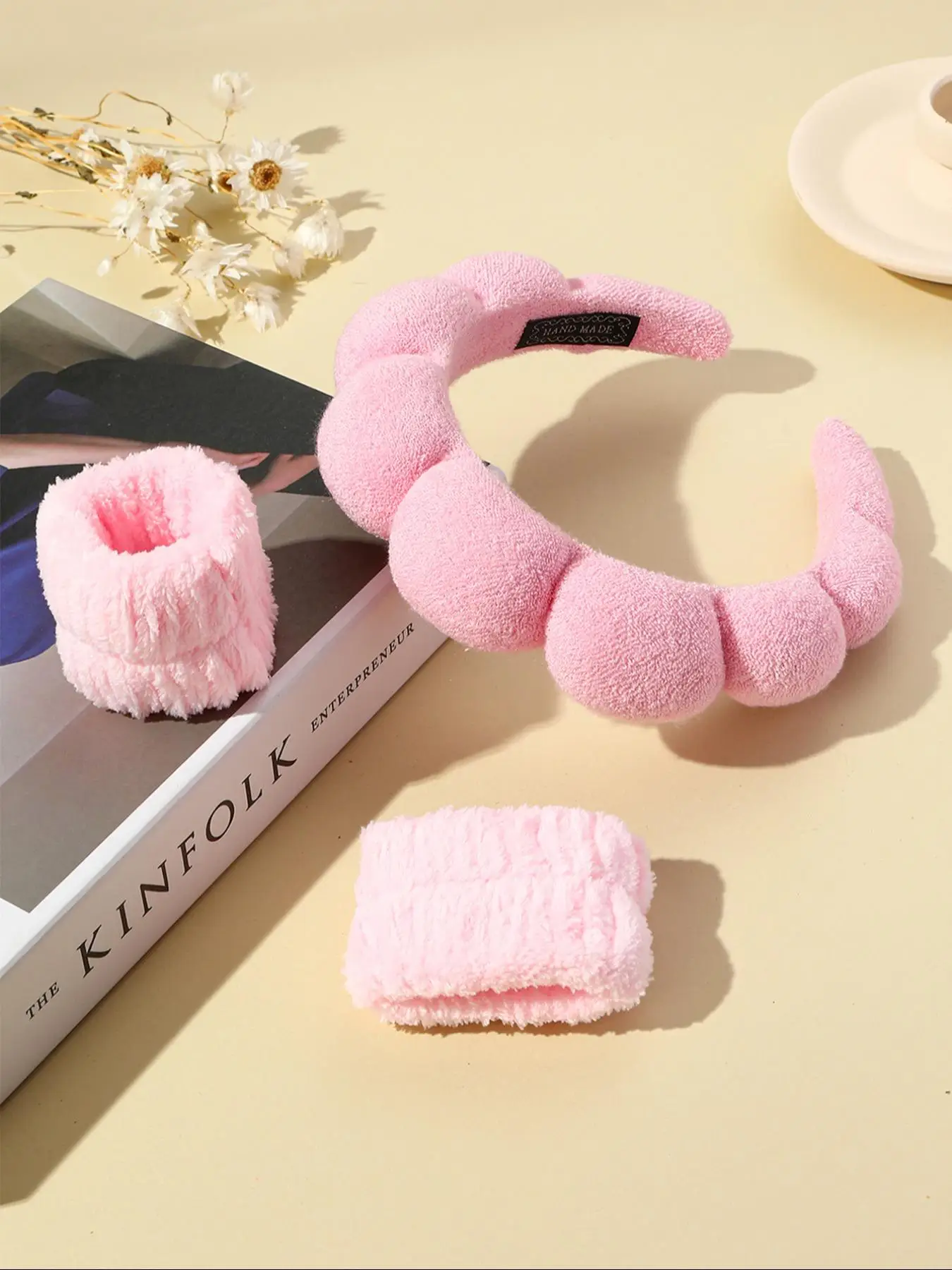 Women's Simple Solid Color Sponge Hair Hoop, 3pcs Face Washing Wristband for Hairstyle Ideas, Plush Hair Accessories Set, Suitable for Daily Washing,