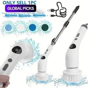 Durable Electric Spin Scrubber with LED Display, Cordless Handheld Scrubber, 1 Set USB Rechargeable Electric Spin Scrubber with 7 Interchangeable Brush Heads, Household Cleaning Tool for Bathroom, Floor, Car, Tile #GLOBAL PICKS