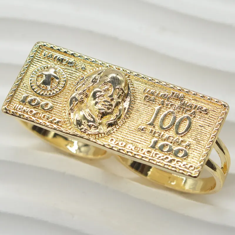 【Black Friday】1-Piece Fashionable Hip-Hop Creative US $100 Bill Two-Finger Ring, Versatile Party Jewelry for Men, Perfect Gift for Halloween, Christmas and Birthdays