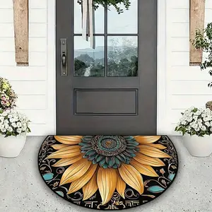 Sunflower Pattern Semicircular Welcome Floor Mat - Durable Non-Slip Indoor/Outdoor Door Mat for Bedrooms, Kitchens, Bathrooms, Outdoor Welcome Mats Home Decor Rug Decorative Rug
