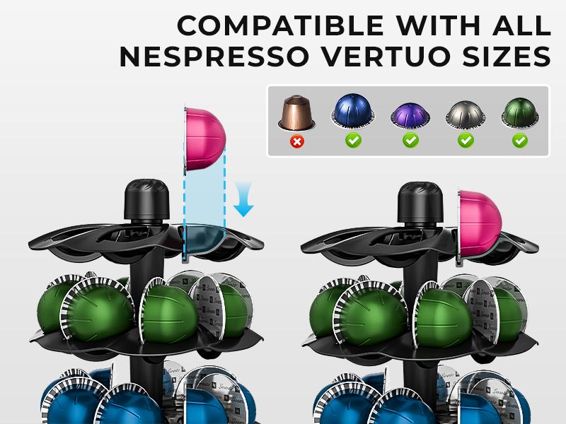 EVERIE Spinning Coffee Pod Carousel for Nespresso Vertuo Holds 40 Capsules Space-Saving Rotary Holder for Coffee Bar & Kitchen Countertop Black Sturdy Base Easy Access Design