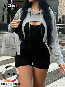 Women's Short Hooded Sweatshirt, Casual Loose-Fit Pullover, Thin Kint Fabric, All Seasons Wear, Versatile Layering Piece