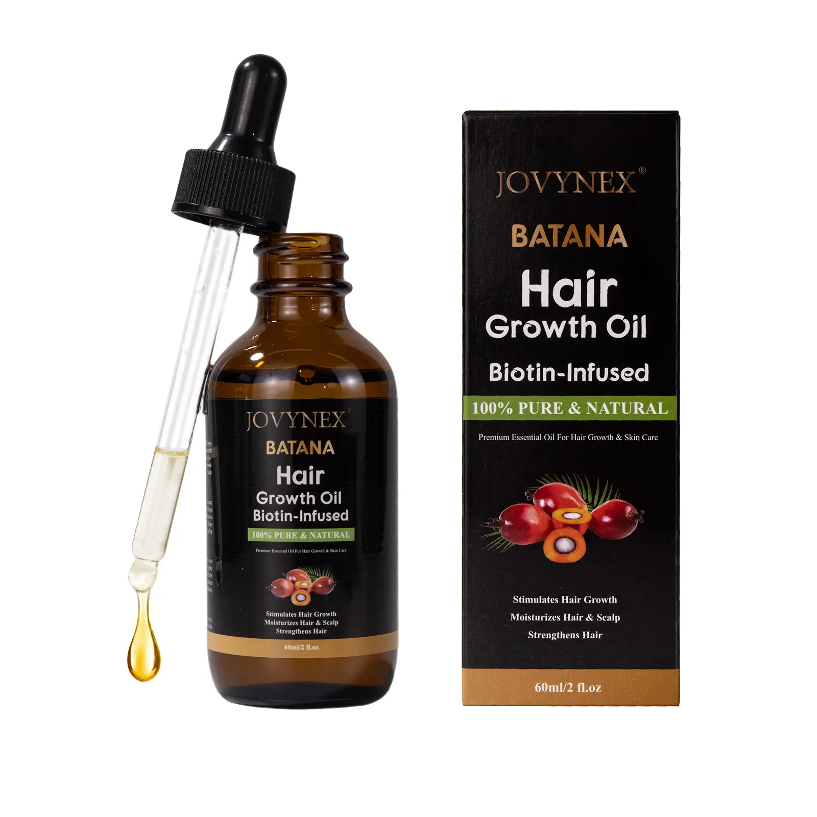 JOVYNEX Batana Hair Growth Oil with Biotin – Natural Hair Treatment Oil for Thicker, Fuller Hair & Scalp Nourishment – Repairs Dry & Damaged Hair, Prevents Hair Loss, 2 FL OZ