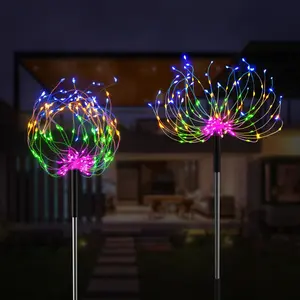 Pubsop 1 in 6 Set Firework Lights, Waterproof solar outdoor garden light with 8 Modes, Remote Control, Type C interface, for garden patio yard party decoration christmas  lights