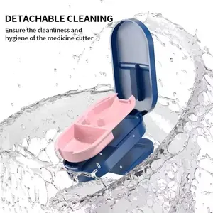 Portable Pill Separator with Stainless Steel Blade, Two-In-One Pill Box for Vitamin Tablets, Cuts Pills Into Halves and Quarters