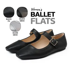 Ballet Flats For Women Square Toe Flat Heel Buckle Strap Ballerina Shoes Cute Fashion Elegant Party Cosplay Dress Mary Jane Ballet Shoes