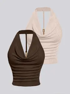 Women's fashionable halter two-piece set, Fitted, Sleeveless, perfect for summer sexy dates.