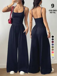 TFNOSIZE Women's Backless Spaghetti-Strap Top & Wide-Leg Sweatpants — Women's Matching Set: A figure-hugging, casual yet sexy jumpsuit, perfect for everyday wear.