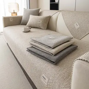 1 PC boho chic Sofa Cover , Non-Slip Herringbone Couch Protector, Dustproof Sofa Protector, Thick Woven Sofa Throw, Pet-Friendly Anti-Scratch Furniture Cover, Washable Sectional & Loveseat Couch Mat, Dustproof Couch Pad for Living Room Decor.