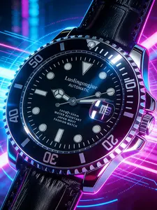 Submariner Series Green Water Ghost Black Water Ghost Waterproof Men's Automatic Mechanical Watch Luminous Watch Date Window Black Leather Strap Rotating bezel Hollow Bottom Cover Luxury Business Watch