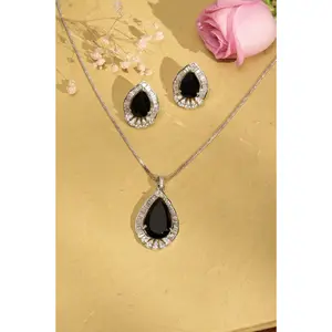 Rose Quartz CZ Baguette Black Onyx Teardrop Lean Chain Pendant