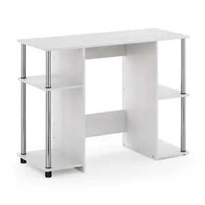 JAYA White Oak-Stainless Steel Desk - 38.4-in Minimalist Modern Desk with Extra Shelves, Open Storage, Streamlined Design for Dorm, Home Office (Modern Style Pick for Organized Spaces), Minimalist Modern Desks, Modern Style Desks