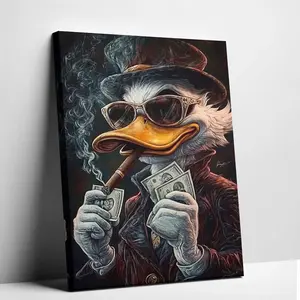 Quirky Cartoon Duck in Sophisticated Outfit, Vibrant Canvas  Poster, Unique Creative  Decor for Living Room, Bedroom, Home Office, Dining Area, Bedroom   | Cartoon   | Quality