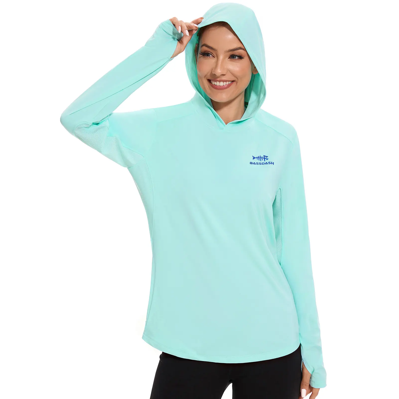 BASSDASH Women‘s UPF 50+ Long Sleeve Fishing Hoodie Shirt with Pocket Sun Protection Lightweight Hooded Shirts FS04W