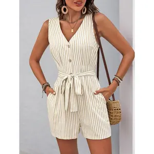 Women's Print Tank Romper, Casual Curvy Sleeveless Romper for Summer, Ladies Clothes for Daily Wear, Romper Jumpsuit