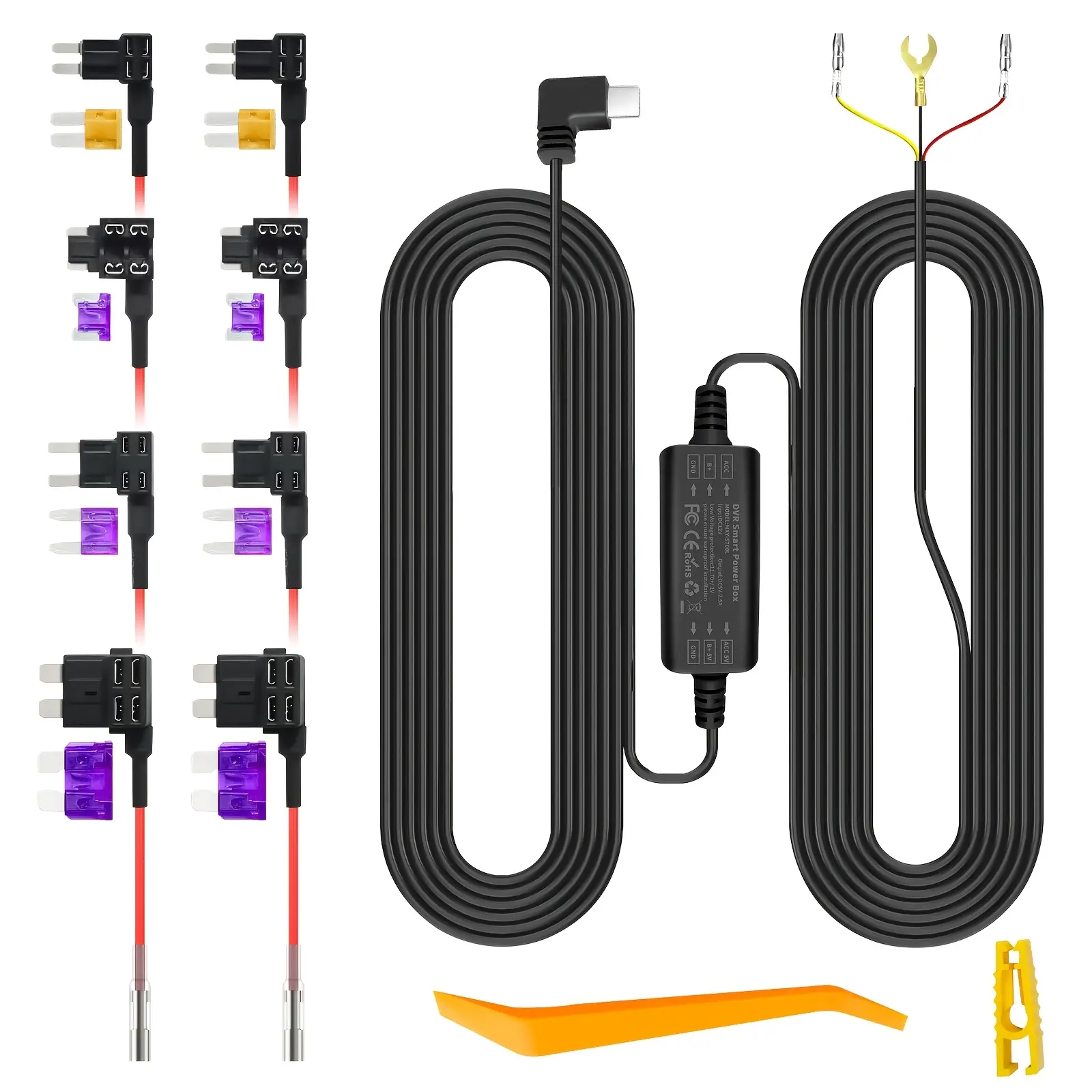 Multi-Function Hard-Wired Dashboard Camera Installation Kit DIY-Friendly Type-C Port, 5V 1A/3A Outpu 12V-24V Range Voltage Safety Hidden Wiring 8 Fuse Taps & Pry Tool Included summerwins,summerwins Dashcams For Cars Automotive Dashcam Front Rear Dashcam