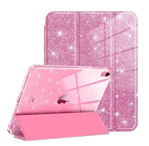 Case for iPad (A16) 11th Generation 11 Inch (2025), iPad 10th Generation 10.9 Inch (2022) - Glittering Sparkly Protective Cover with Shiny Clear Back Shell w/ Built-in Pencil Holder, Pink