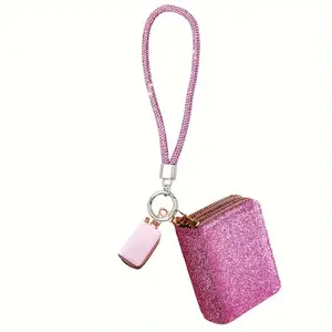 Pink Sequins Lady Card Bag Key Bag Key Chain Package Three-piece Package Can Receive Keys, Cards, Car Keys