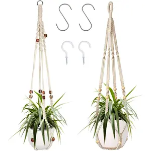 2-Pack Macrame Plant Hangers – Hand-Knotted Cotton Rope Hanging Planter for Indoor Plants, Aesthetic Home Decor & Living Room Greenery – Stylish Pot Hanger for Small to Medium Pots (Boho, Farmhouse & Modern Apartment Decor)