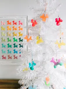 Rainbow Balloon Dog Christmas Ornaments Handmade Resin Tree Decorations Stocking Stuffer Pack 3-12 Fun Gift Set for Holiday Décor