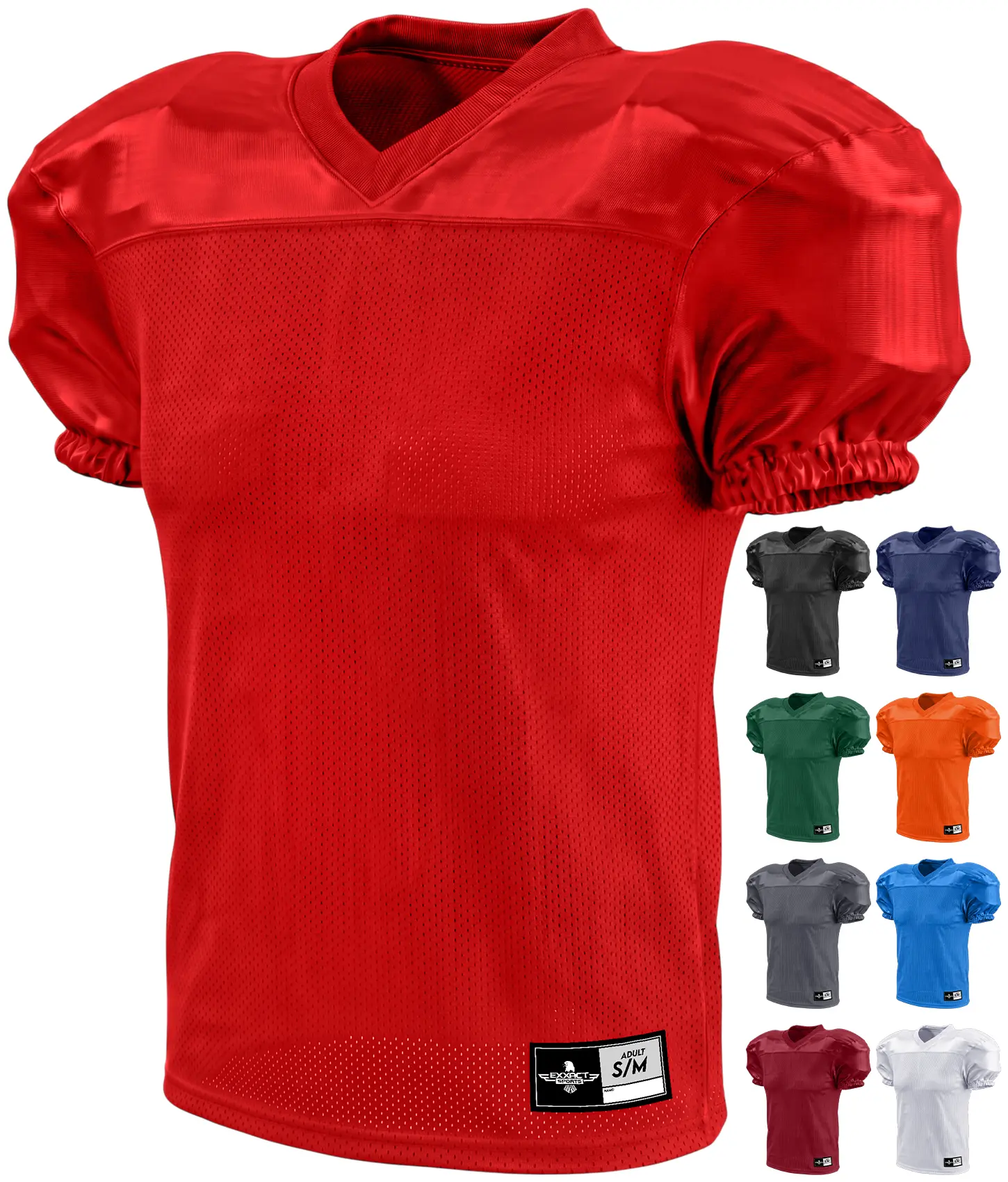 Exxact Sports Men’s Pro-Style Polyester American Football Practice Jersey - Short Sleeve Top, 4-Way Stretch Rip-Resist Mesh, Lightweight Breathable, All-Purpose Fit, Customizable Color, Elastic Arm Openings, Full Range of Motion for Football Drills, Short
