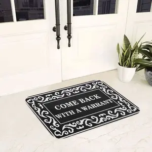 Come Back with A Warrant Pattern Flannel Anti Slip Door Mat Super Absorbent Washable for Indoor Outdoor Use Home Decor Bathroom Porch Camping Entryway