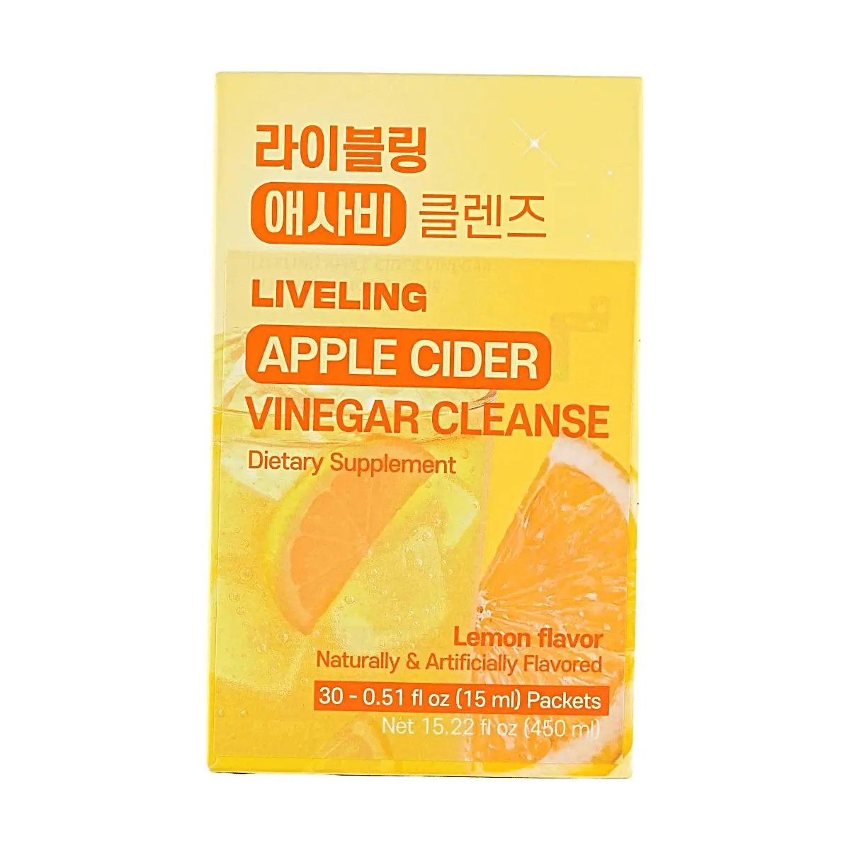 LIVELING Korean Apple Cider Vinegar Drink Lemon Flavor - 30 Sticks, 450ml | Low Calorie, 0 Sugar, Gut Health, Detox, Post-Meal Relief