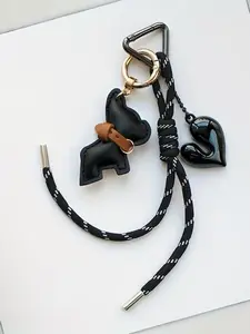 Cute puppy exquisite retro versatile pendant, niche design daily simple color blocked keychain, sweet and cool unique casual bag accessories, used for shopping, commuting, work, daily outings, and parties, Keychain Kawaii