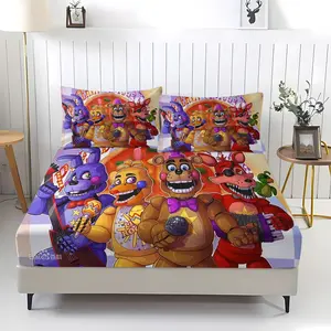 3PCS "Five Nights at Freddy's" Printed non Fading Fitted Sheet, Comfortable and Durable Home Bedding Set, Bed Sheets Set, Anti Slip Dust Cover Suitable for Bedrooms and Guest Rooms, Suitable for Personal Use or Gift Giving