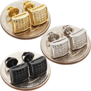 925 Sterling Silver 14k Gold Vermeil Black Rhodium AAA Cubic Zirconia 8mm Square Screw Back Stud Earrings