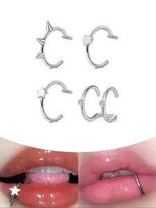 Stainless Steel Lip Ring Set, Piercing-Free Clip Design, Stylish Ear and Nose Clips, All-Season Party-Ready Body Piercing Jewelry, Unisex Accessories