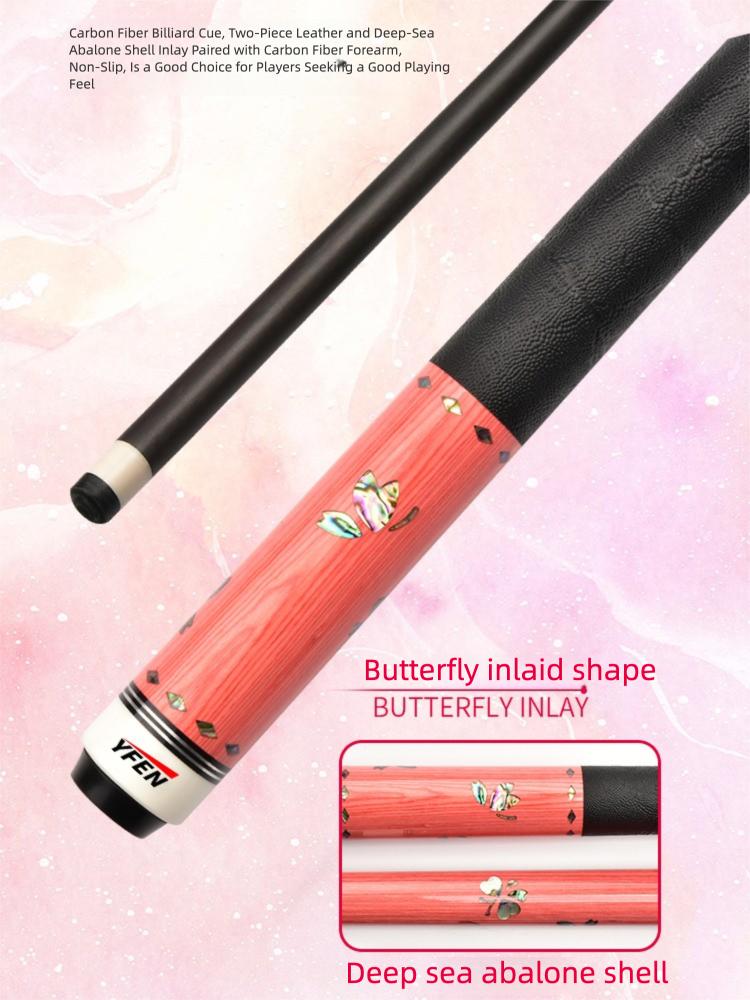Carbon Fiber Pool Cue Stick with Abalone Shell Inlay, Pink & Black Design - 58-Inch Heavyweight 19-20oz Billiard Cue, Leather-Wrapped Grip & 11.8mm Tip for Tournaments, /Pro Use