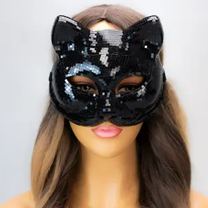 Disco Cat Girl Mask Halloween Masquerade Mask Mirror Glass Animal Cosplay Cat Woman Mask Cosplay Costume Mask