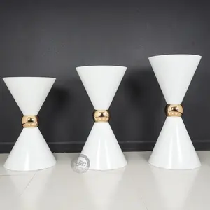3 PCs White Metal Double Cone Dessert Cylinder Stand,Wedding Cake Display Stand