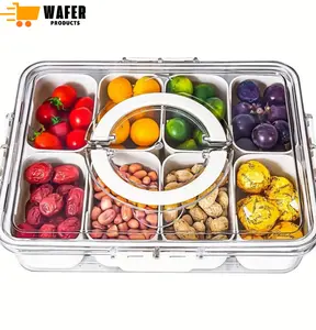 Divided Serving Tray with Lid and Handle Plates Glass Plastic clear organizer Small
