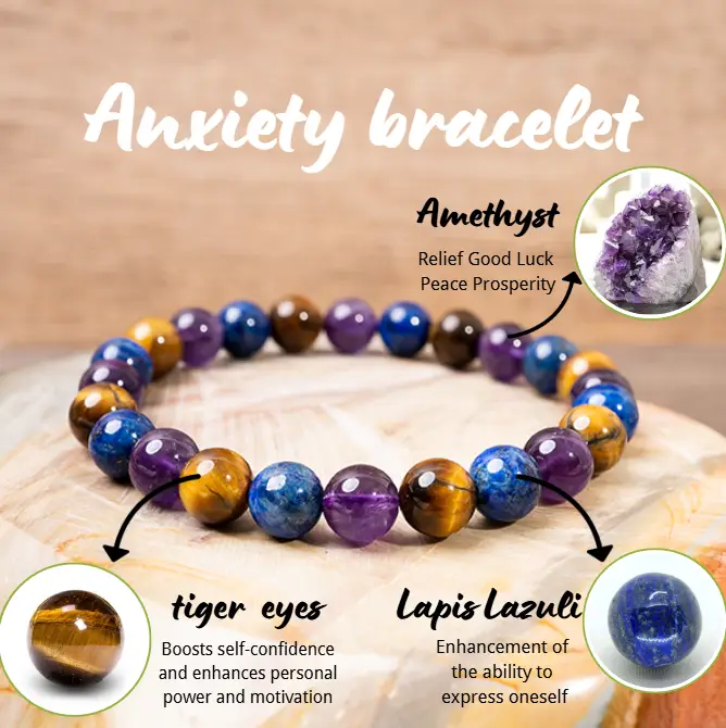 Anxiety Relief Crystal Bracelet – 8mm Beads | Perfect for Men, Women, Couples, and Friends | Ideal for Daily Wear, Meditation,optional size， and Thoug