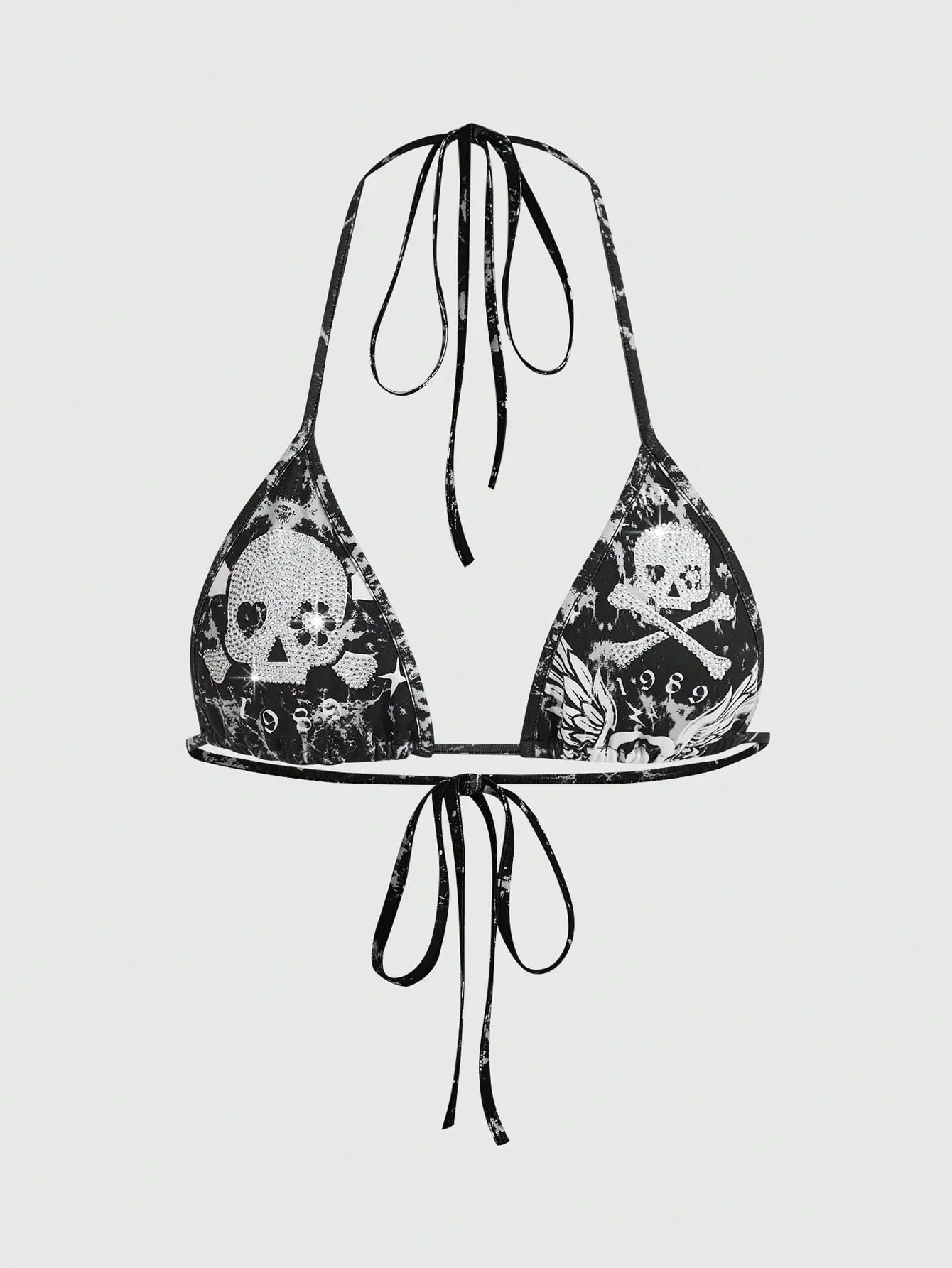 Rhinestone Skull Tie Dye Backless Crop Halter Top by ROMWE – Punk-Inspired Fashion