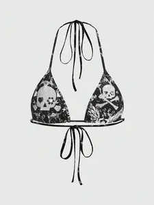 Rhinestone Skull Tie Dye Backless Crop Halter Top by ROMWE – Punk-Inspired Fashion