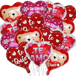 16Pcs Valentine's Day Party Balloons Red Heart Shaped Foil Balloons Spanish Te Amo Mylar Balloons for Valentines Day Mother's Day Anniversary Wedding Proposal Birthday Party Decorations Supplies