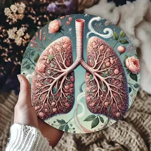 Vintage Artistic Lung Anatomy Metal Sign Round Iron Wall Art with 2D HD Print for Home Bedroom Cafe Dorm Decor Smoking Lung Wall Hanging Retro Tin Painting Gift for Nurse Doctor Medical Student Science Classroom Laboratory