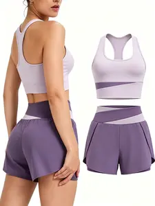 AUMNA Workout Sets for Women 2 Piece Backless Halter Sports Bra High Waist Booty Shorts Yoga Gym Outfits Lounge Activewear